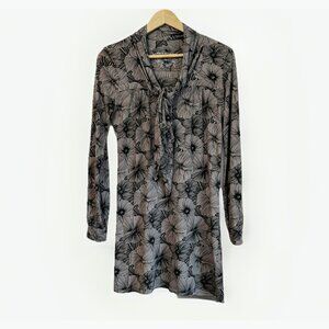 Stewart Brown Tie Neck Gray Floral Dress Womens Small Organic Cotton Sustainable